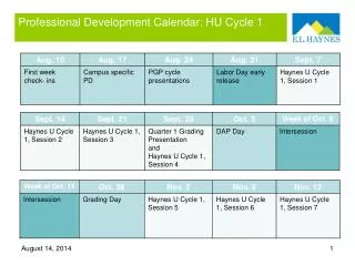 Professional Development Calendar: HU Cycle 1