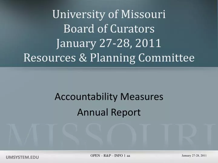 university of missouri board of curators january 27 28 2011 resources planning committee