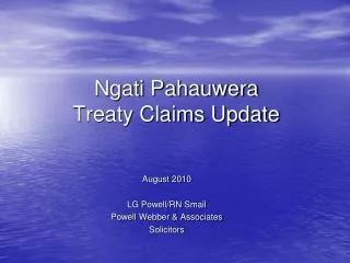 Ngati Pahauwera Treaty Claims Update