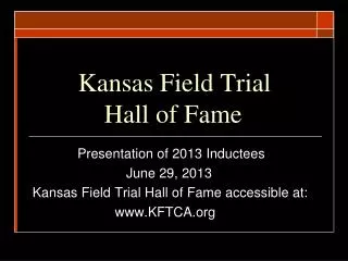 Kansas Field Trial Hall of Fame