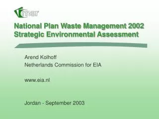National Plan Waste Management 2002 Strategic Environmental Assessment