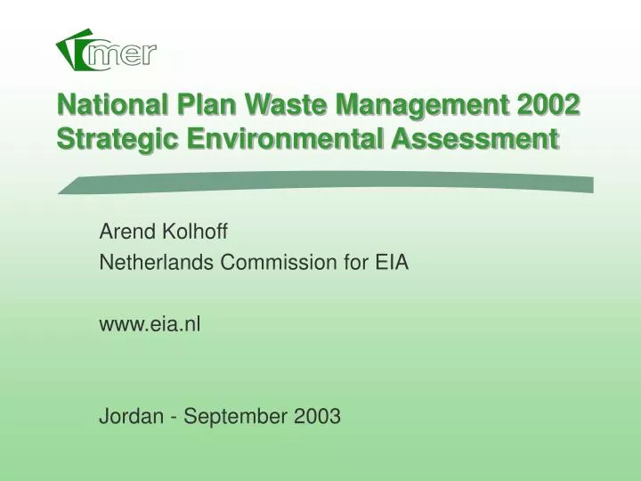 national plan waste management 2002 strategic environmental assessment