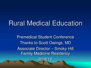 Rural Medical Education
