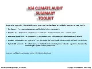 KM CLIMATE AUDIT SUMMARY TOOLKIT