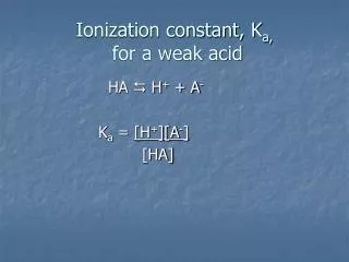 Ionization constant, K a, for a weak acid