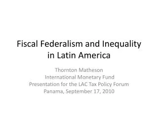 Fiscal Federalism and Inequality in Latin America