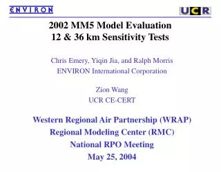 2002 MM5 Model Evaluation 12 &amp; 36 km Sensitivity Tests