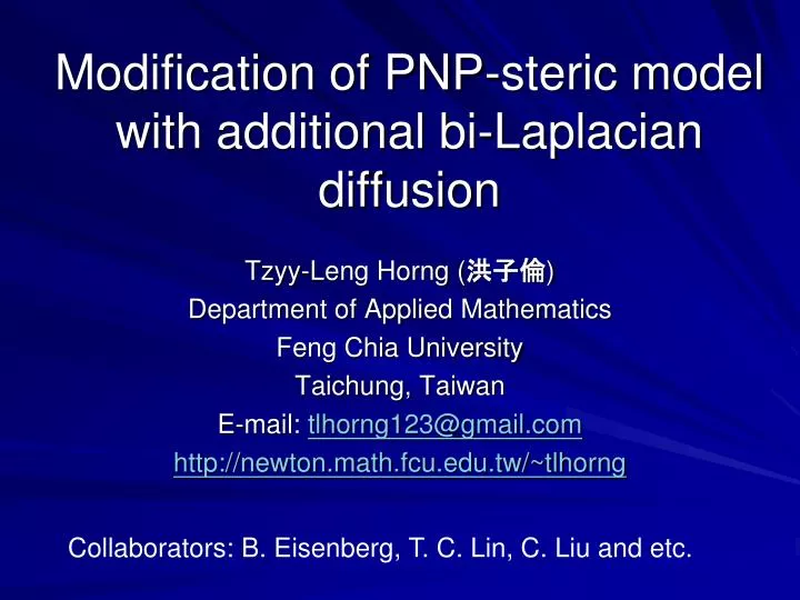modification of pnp steric model with additional bi laplacian diffusion