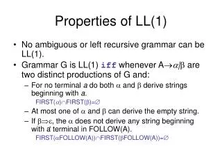 Properties of LL(1)