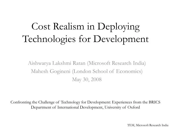cost realism in deploying technologies for development