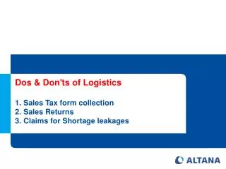Dos &amp; Don'ts of Logistics Sales Tax form collection Sales Returns Claims for Shortage leakages