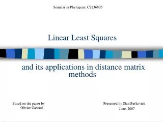 Linear Least Squares and its applications in distance matrix methods