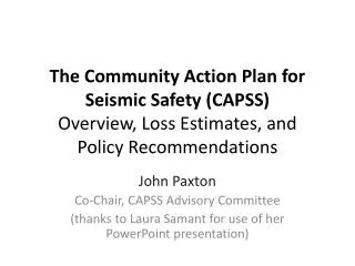 John Paxton Co-Chair, CAPSS Advisory Committee