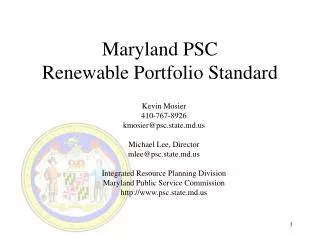 Maryland PSC Renewable Portfolio Standard