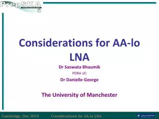 Considerations for AA-lo LNA