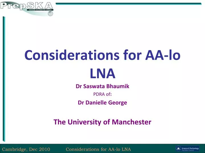 considerations for aa lo lna