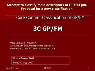 Attempt to classify main descriptors of GP/FM job. Proposal for a new classification