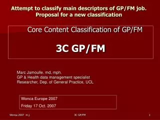 attempt to classify main descriptors of gp fm job proposal for a new classification