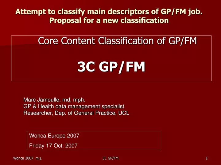 attempt to classify main descriptors of gp fm job proposal for a new classification