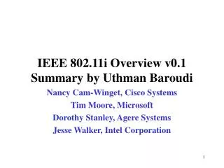 IEEE 802.11i Overview v0.1 Summary by Uthman Baroudi