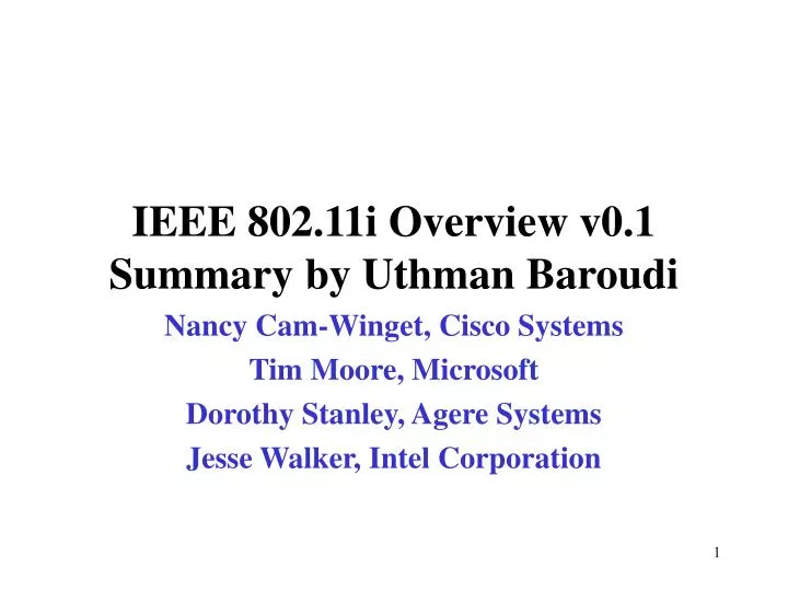 ieee 802 11i overview v0 1 summary by uthman baroudi