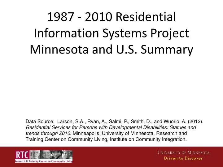 1987 2010 residential information systems project minnesota and u s summary