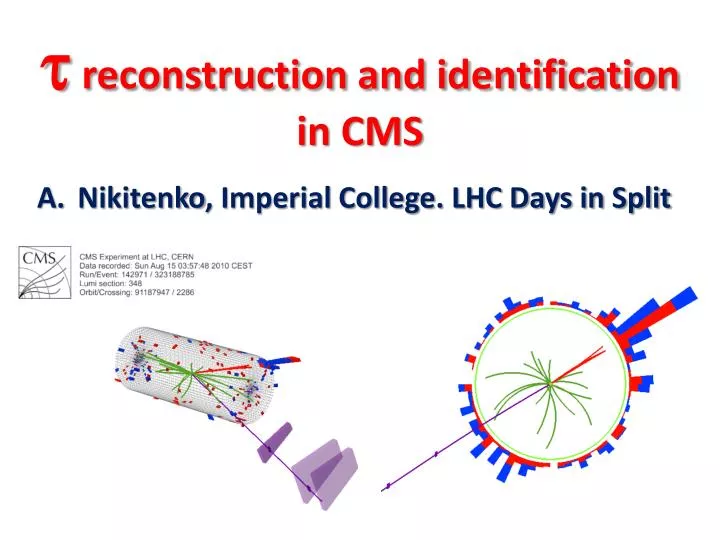 t reconstruction and identification in cms