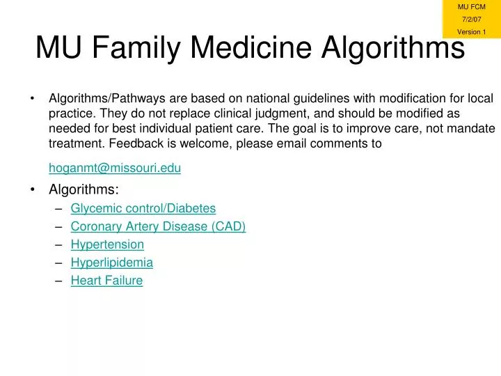 mu family medicine algorithms
