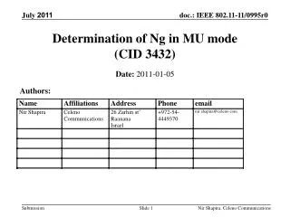 Determination of Ng in MU mode (CID 3432)