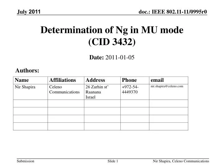 determination of ng in mu mode cid 3432