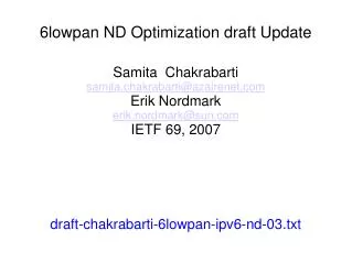 6lowpan ND Optimization draft Update