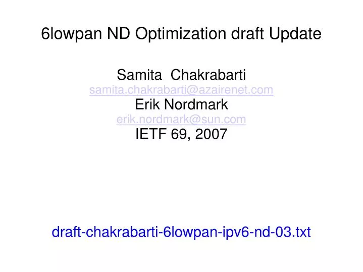 6lowpan nd optimization draft update