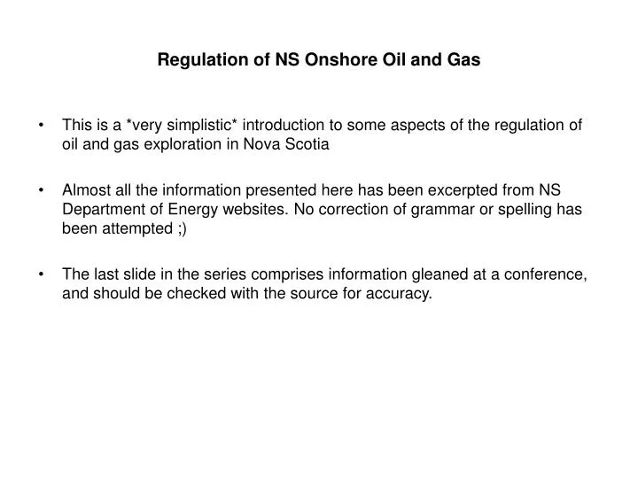 regulation of ns onshore oil and gas