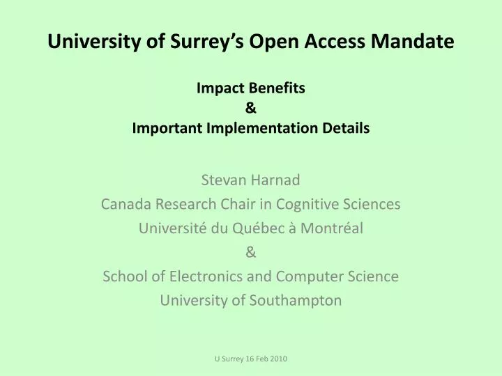 university of surrey s open access mandate impact benefits important implementation details