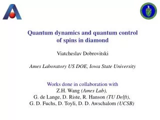 Quantum dynamics and quantum control of spins in diamond Viatcheslav Dobrovitski