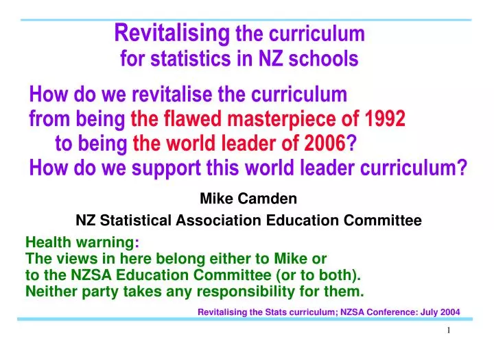 revitalising the curriculum for statistics in nz schools