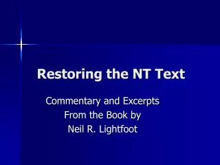 Restoring the NT Text