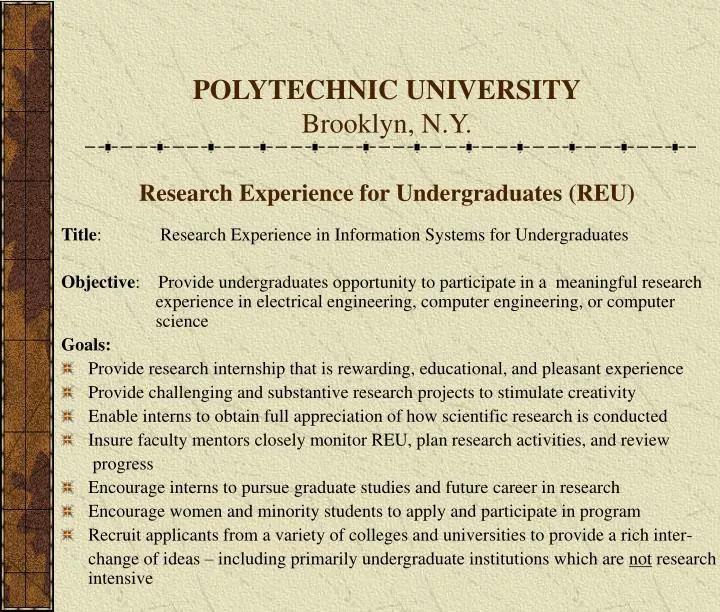 polytechnic university brooklyn n y research experience for undergraduates reu