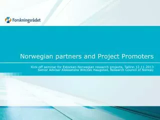 Norwegian partners and Project Promoters