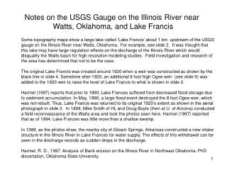 Notes on the USGS Gauge on the Illinois River near Watts, Oklahoma, and Lake Francis