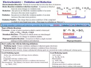 Electrochemistry : Oxidation and Reduction