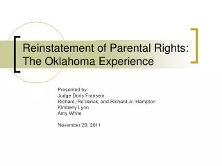 Reinstatement of Parental Rights: The Oklahoma Experience