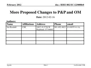 More Proposed Changes to P&amp;P and OM