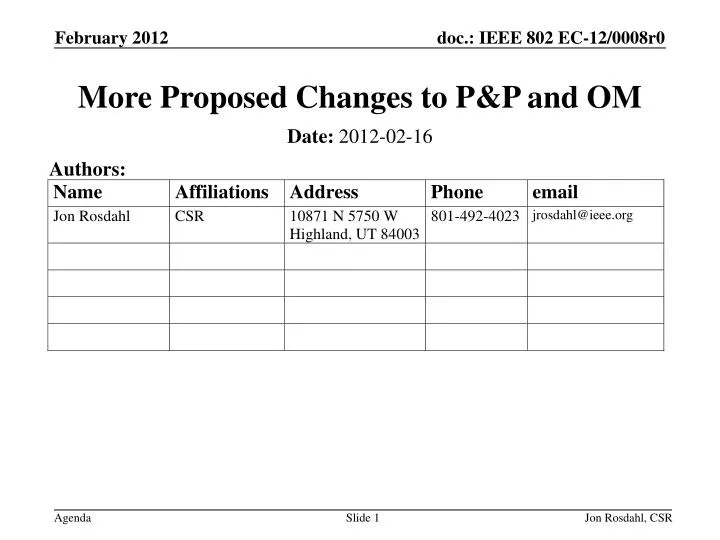 more proposed changes to p p and om