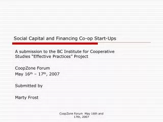 Social Capital and Financing Co-op Start-Ups