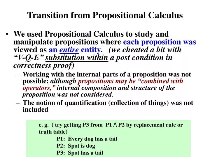 transition from propositional calculus