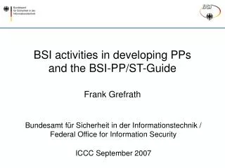 BSI activities in developing PPs and the BSI-PP/ST-Guide