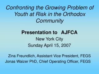 Confronting the Growing Problem of Youth at Risk in the Orthodox Community