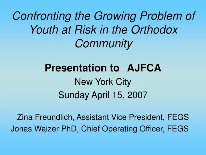 confronting the growing problem of youth at risk in the orthodox community