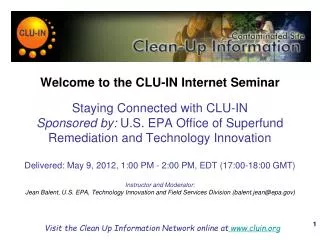 Welcome to the CLU-IN Internet Seminar